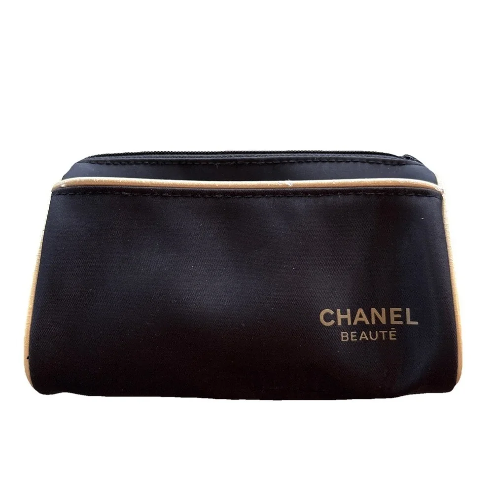 💖BEAUTIFUL🌹Chanel Beaute Promo  black nylon makeup bag/pouch/spa/beach/party